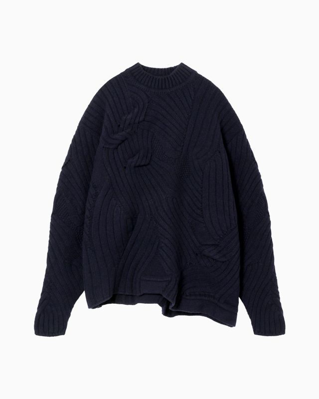 Basket Motif Cable Stitch Knitted Pullover – navy - INTERNATIONAL ...