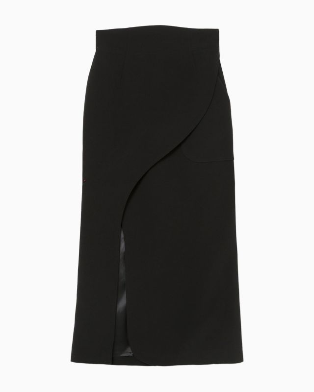 Acetate Polyester Curved Line Slit Skirt – black - INTERNATIONAL 